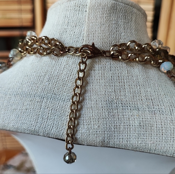 Opaline Clear Faceted Large Ball Pendant Teardrop Smoke Gold Tone Bib Necklace - Picture 10 of 12